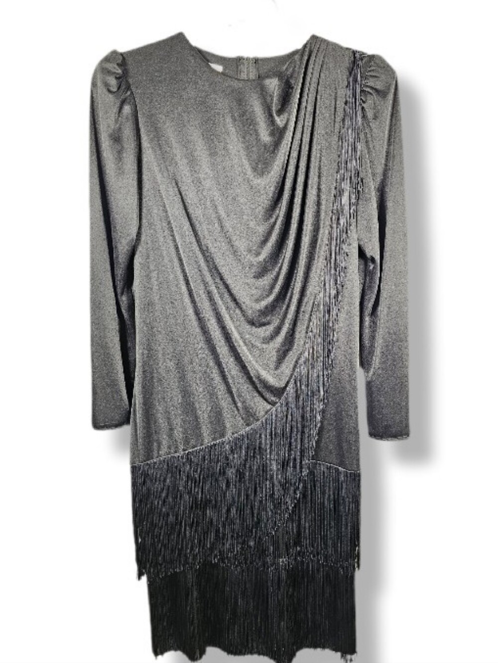 VTG After Dark Fringe Gatsby Flapper Midi Dress Size M/L Whimsigoth Cocktail
